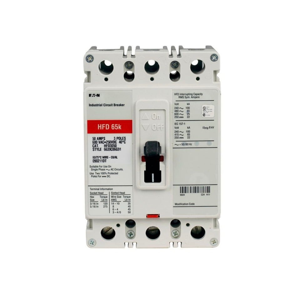 EATON 3-POLE 125A 600V MCCB 65KAIC